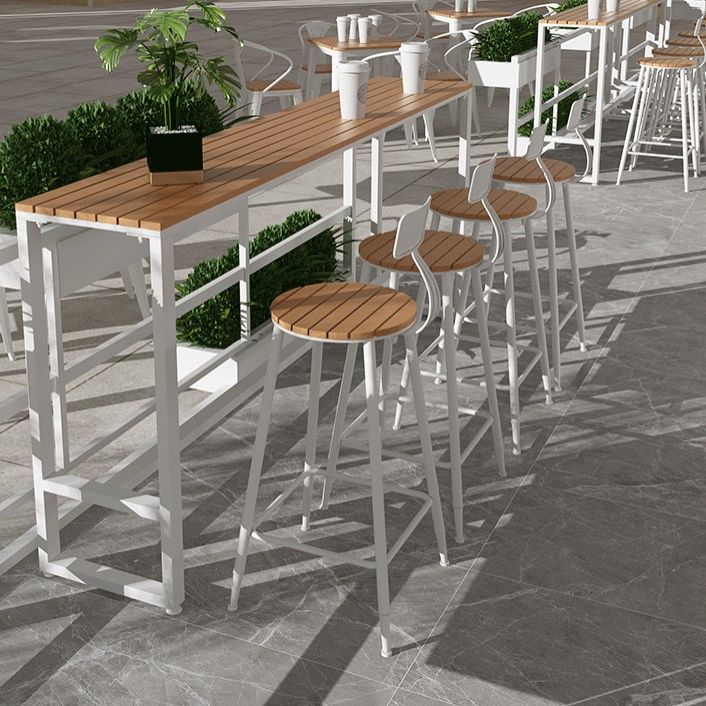 White Modern Pub Height Dining Table Outdoor Wood Footrest Bar Height Cocktail Table