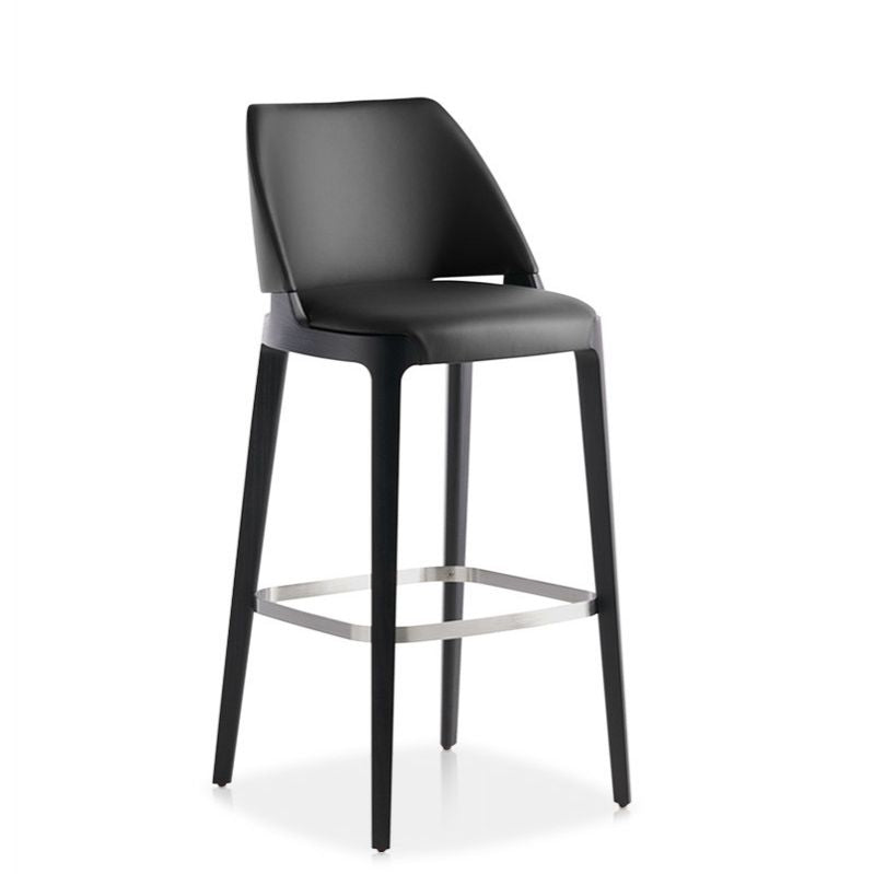 Scandinavian Faux Leather Bar Stools Solid Wood Stool with Footrest