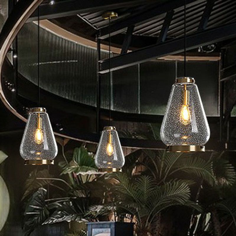 Geometry Pendant Lighting Fixture Simple Clear Seeded Glass Single Bedroom Hanging Lamp
