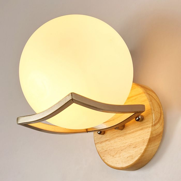 Modern Simple Glass Wall Sconce Wooden 1-Light Wall Light for Bedroom and Aisle