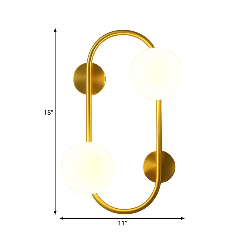 Global LED Wall Mount Lamp Post Modern Milk Glass 2-Head Brass Wall Lighting for Bedroom