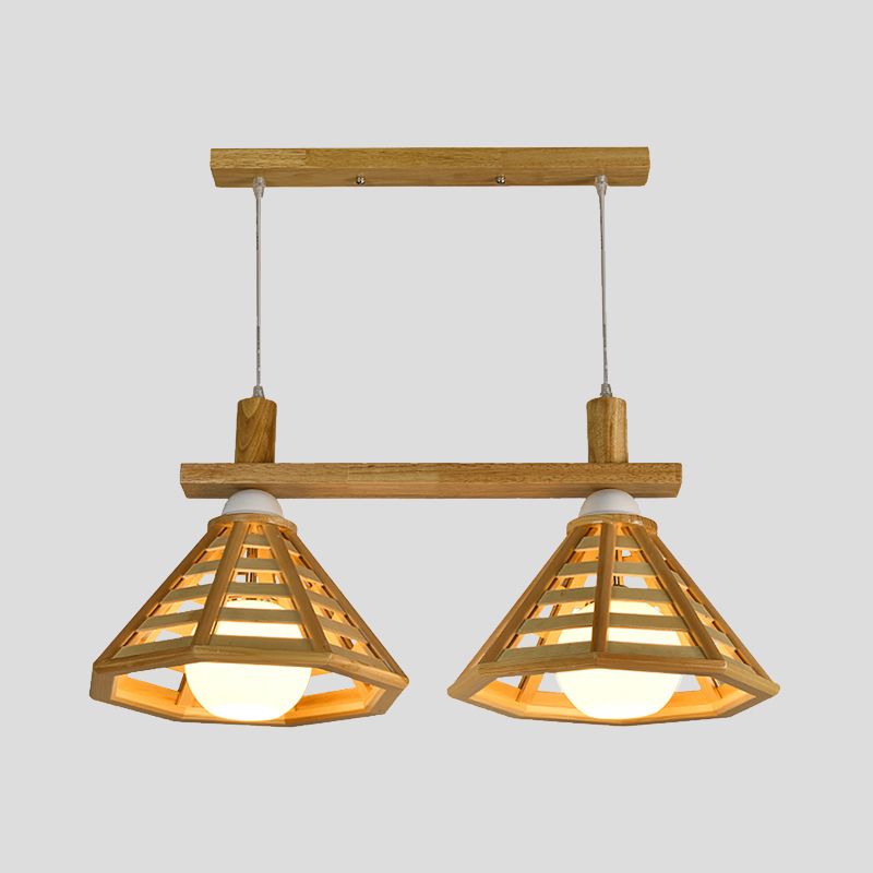 Pullos moderniste 2 bulbes multiples suspendus à la pendante de cage à cage beige léger à la cage beige avec nuance en bois