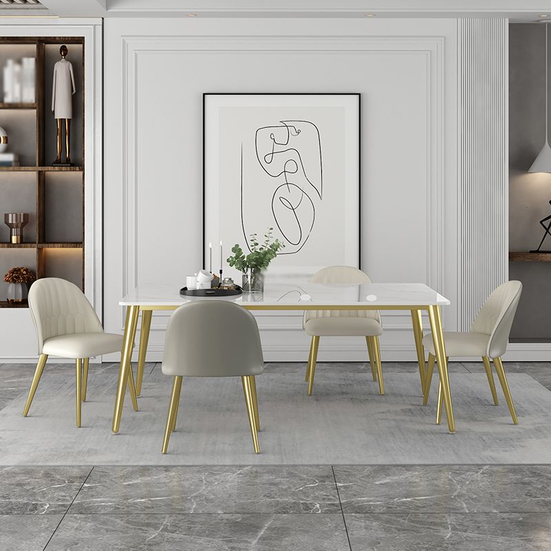 Glam 1/5/6/7 Pieces Dinette Set with White Sintered Stone Top Rectangle Dining Table Set