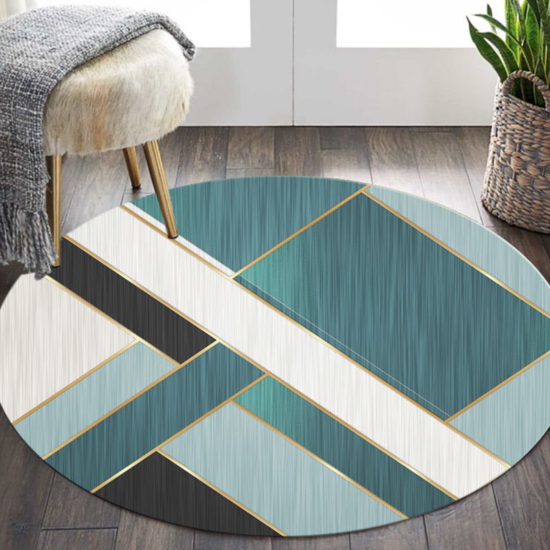 Modern Style Geometric Pattern Rug Circular Shape Stain Resistant Rug for Home Decor