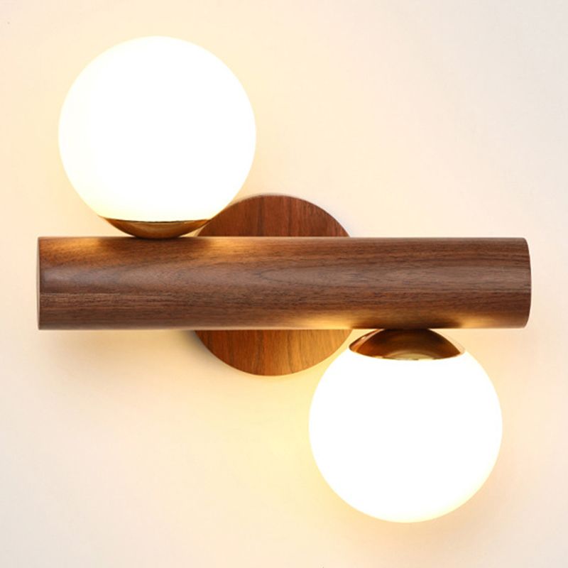 Éclairage mural nordique en bois 2 lumières Appliques murales intérieures dans l'ombre en verre givré
