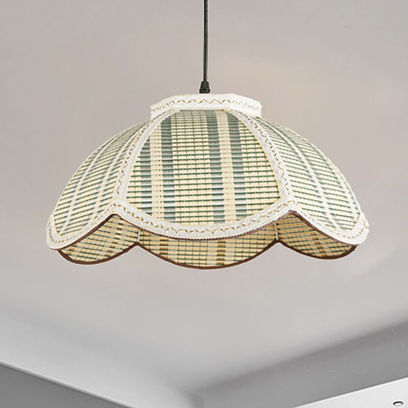 Flower Shaped Hanging Light Fixture Chinese Bamboo 1 Light Brown/Beige Pendant Lamp for Bedroom Balcony