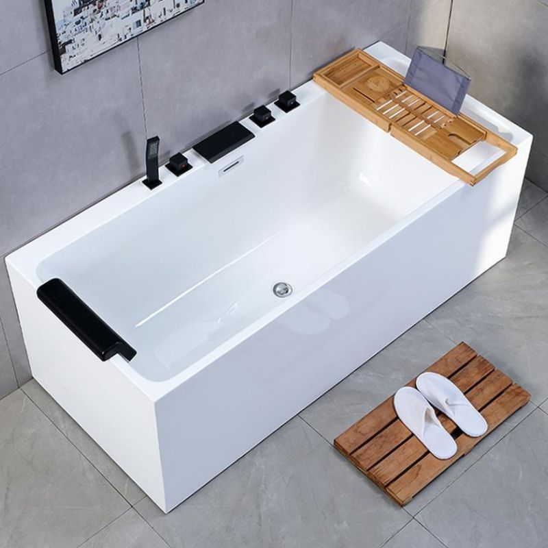 White Freestanding Bath Soaking Acrylic Rectangular Modern Bathtub (Board not Included)