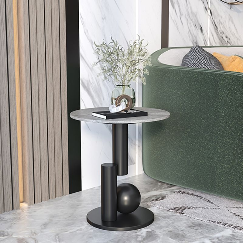 Mid-Century Modern Round Scratch-Resistant Accent Side Table Iron Pedestal End Table