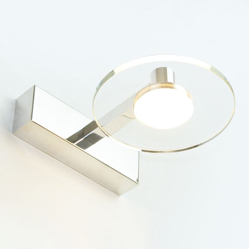 Round Shade 1-Light Wall Sconce Modern Style Crystal Mirror Wall Mount Light Fixture in Silver