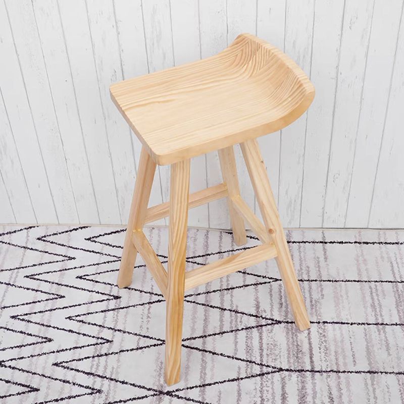 Modern Solid Wood Bar Chair Armless Bar Stool with Wooden Footrest