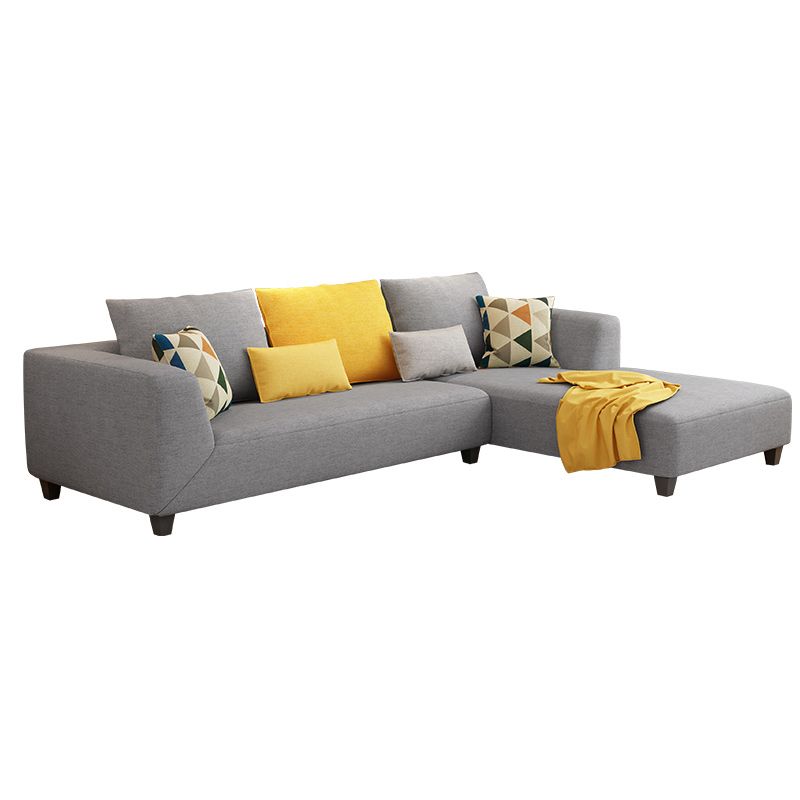 70"W Scandinavian Sectional Sofa Grey Pillowed Back Cushions Sectional