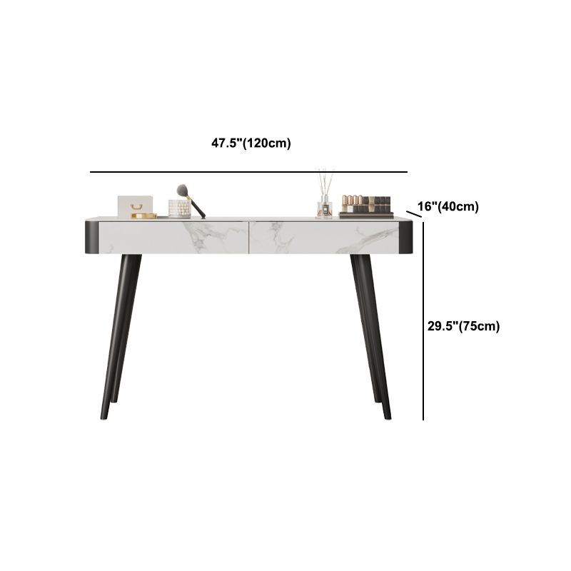 White Vanity 29.52" High Metal and Stone Top Vanity Set with Stool