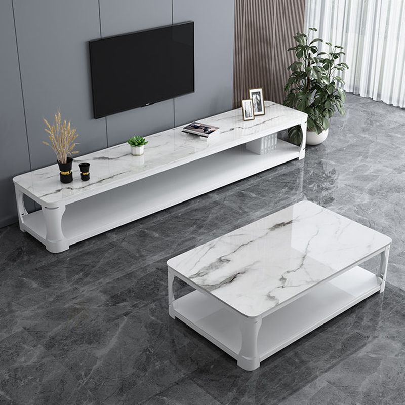 Glass Open Shelf Cocktail Table Minimalist Rectangle Coffee Table
