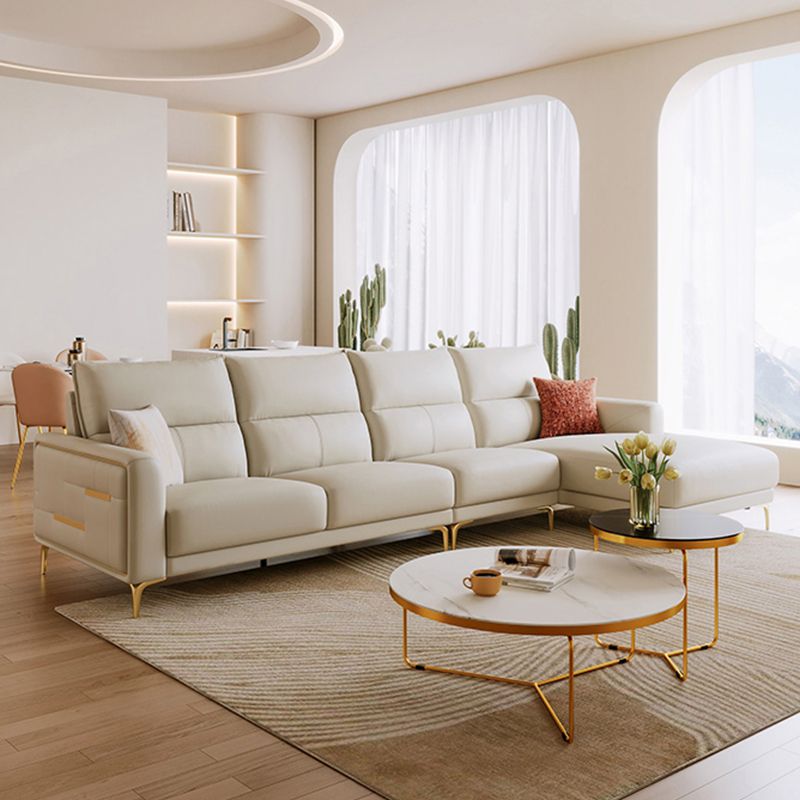 Contemporary Faux Leather Sewn Pillow Back Square Arm Sofa For Living Room