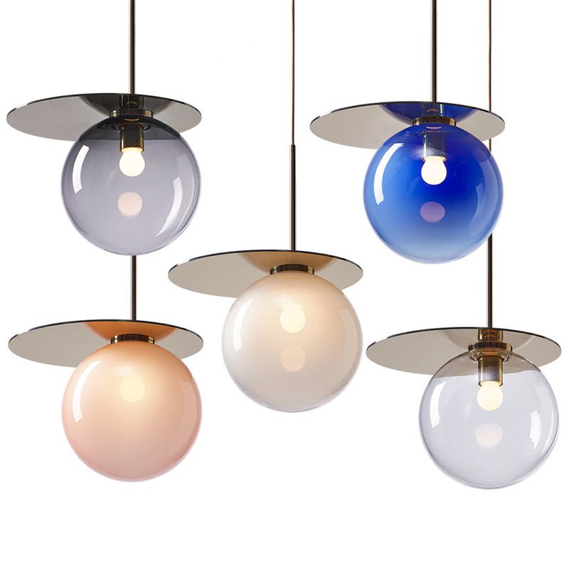 Nordic 1-Light Ceiling Pendant Light Glass Spherical Hanging Lamp for Living Room
