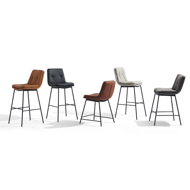 Contemporary Metal Leather Bar Stools Indoor Barstool with Iron Legs and Footrest