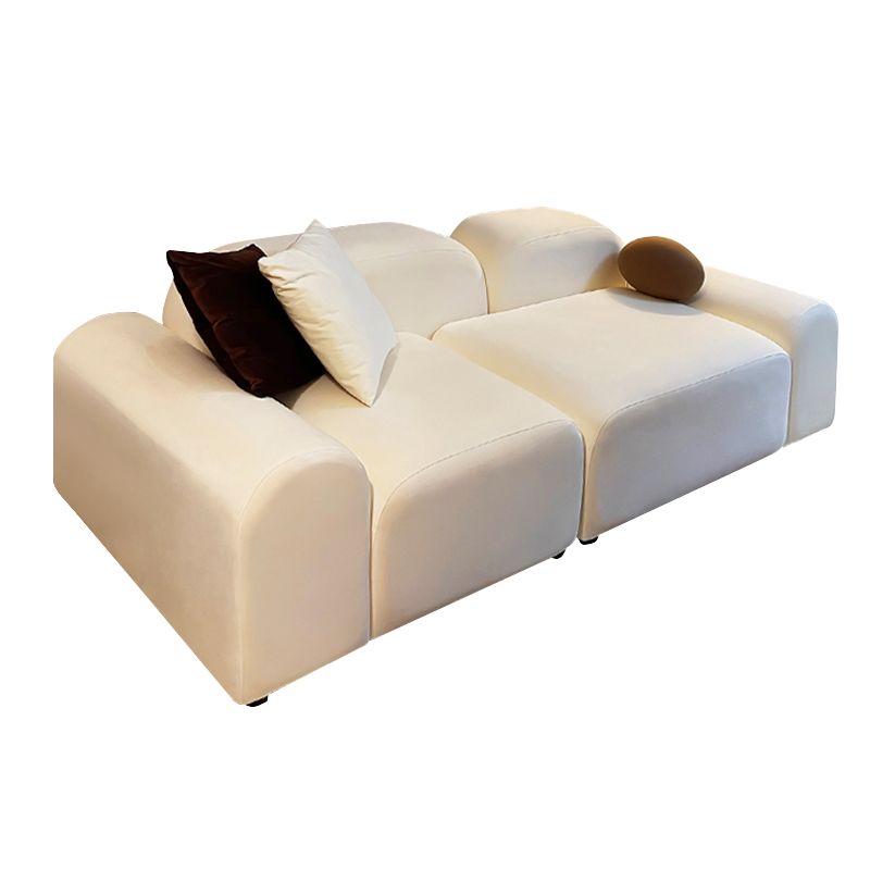 Contemporary Faux Leather/Velvet Sofa White Round Arm Loveseat