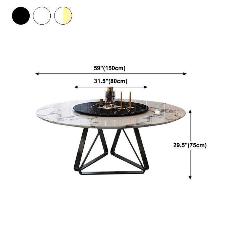 Round Sintered Stone Dining Table Modern Turntable Furniture with Metal Base for Office