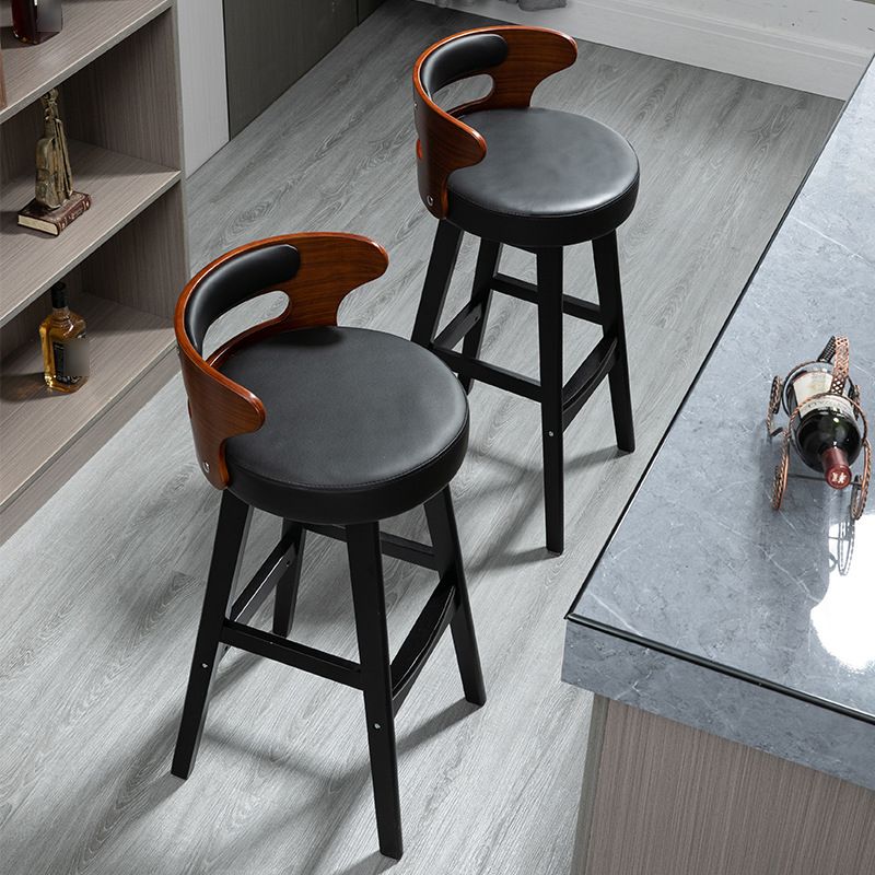 Industrial Style Low Back Bar-stool Wooden Bar Stool with Wooden Legs