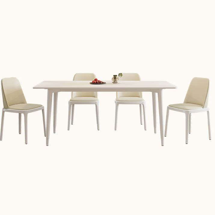 Modern Rectangular Dining Table White Stone Tabletop with Wood Legs