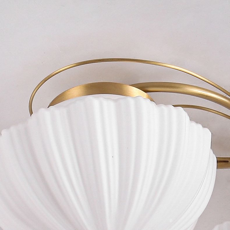 Bowl Shape Flush Light Modern Style Glass 3 Lights Flush Ceiling Light in White