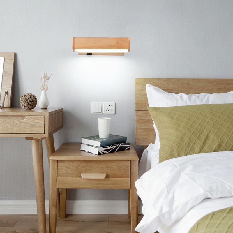 270 ° Rotatable Massivholz LED -Wandlampe 8.3 "breites nordisches Einfachheit rechteckiger Leuchtenlicht