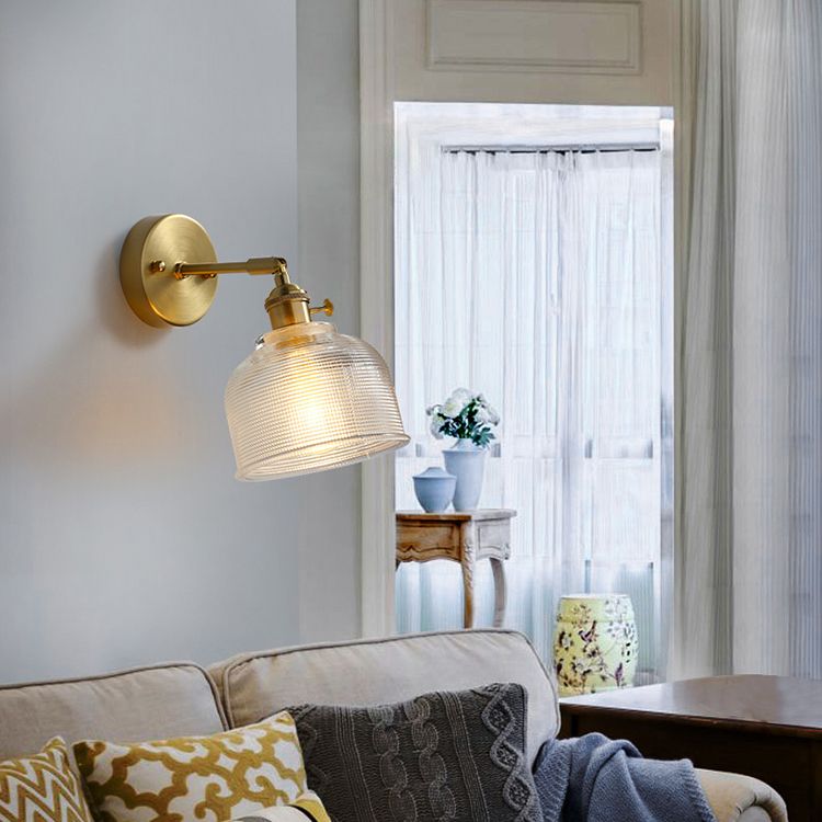 Brass Contemporary Armed Wall Mounted Light Fixture 1-Light Glass Sconce Light for Bedroom