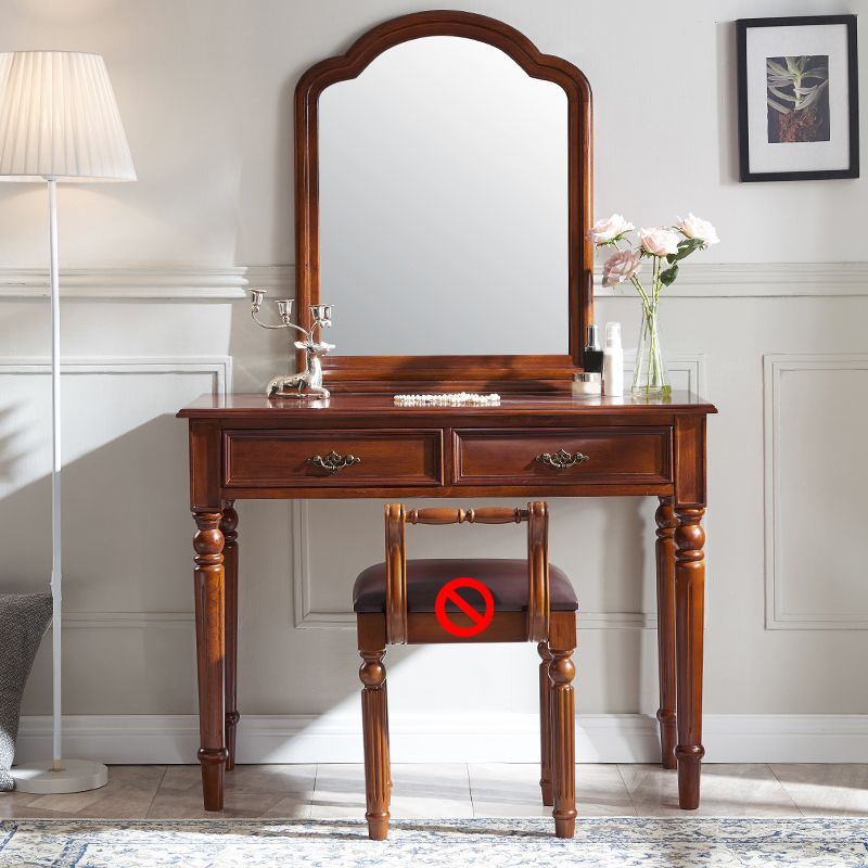 Brown Solid Wood Vanity Set with Stool Set 17.71" Wide Dresser with 2-Drawer