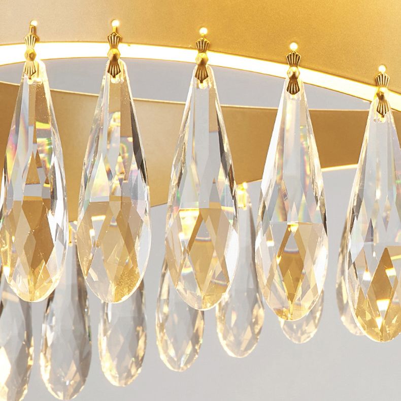 Adjustable Hanging Cord Chandelier Light Modern Round Crystal Ceiling Pendant for Restaurant