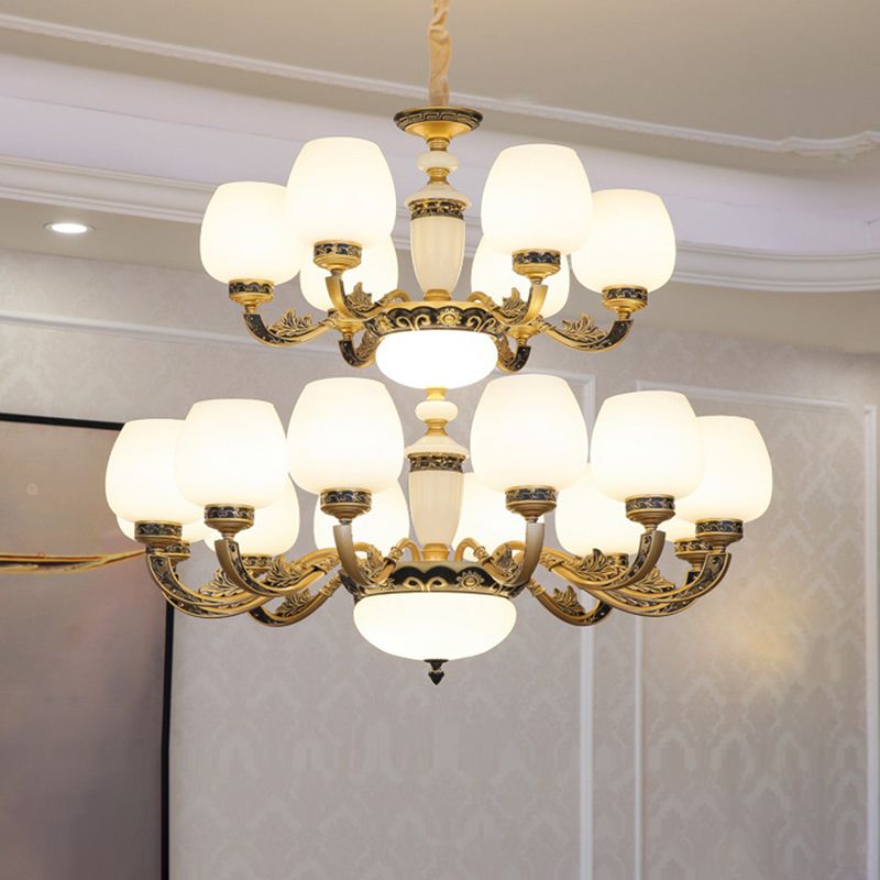 Bud Shade Frosted White Glass Chandelier Lighting Classic Living Room Pendant Light
