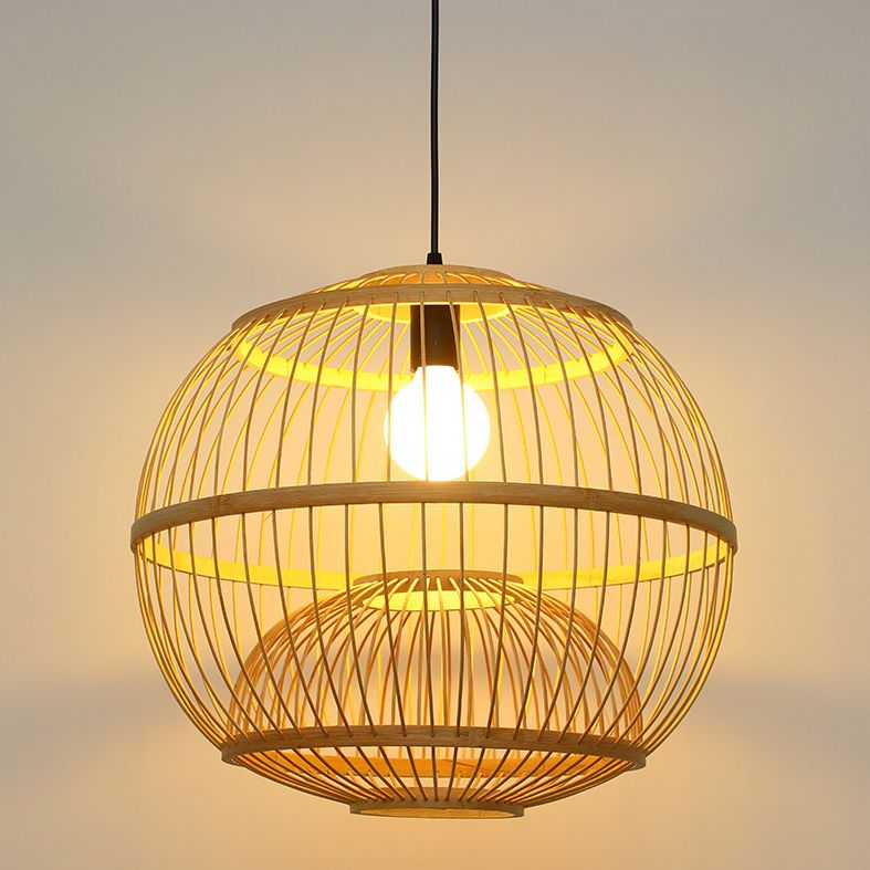 1 Light Round Ceiling Light Chinese Simple Bamboo Ceiling Fixture for Restaurant