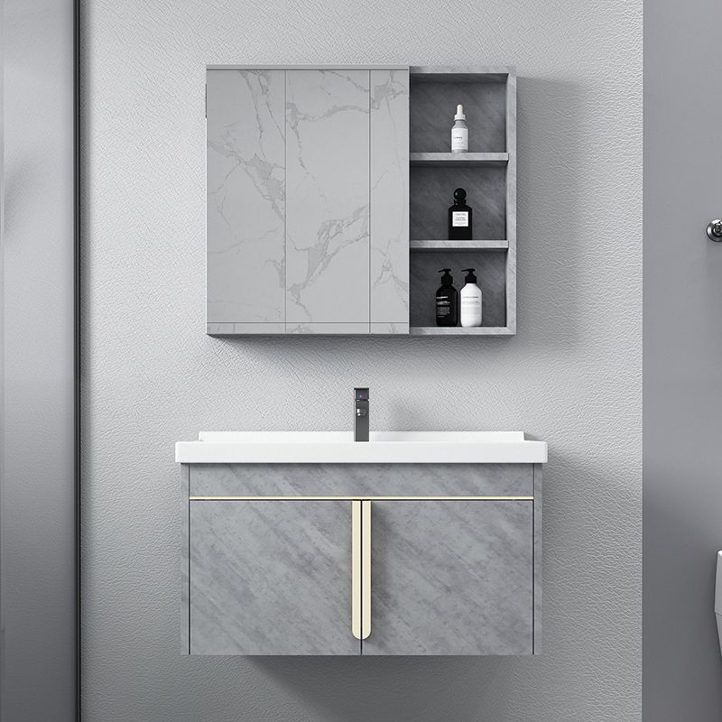 Glam Sink Vanity Wall-Mounted 2 Doors Rectangle Single Bathroom Sink Vanity with Mirror