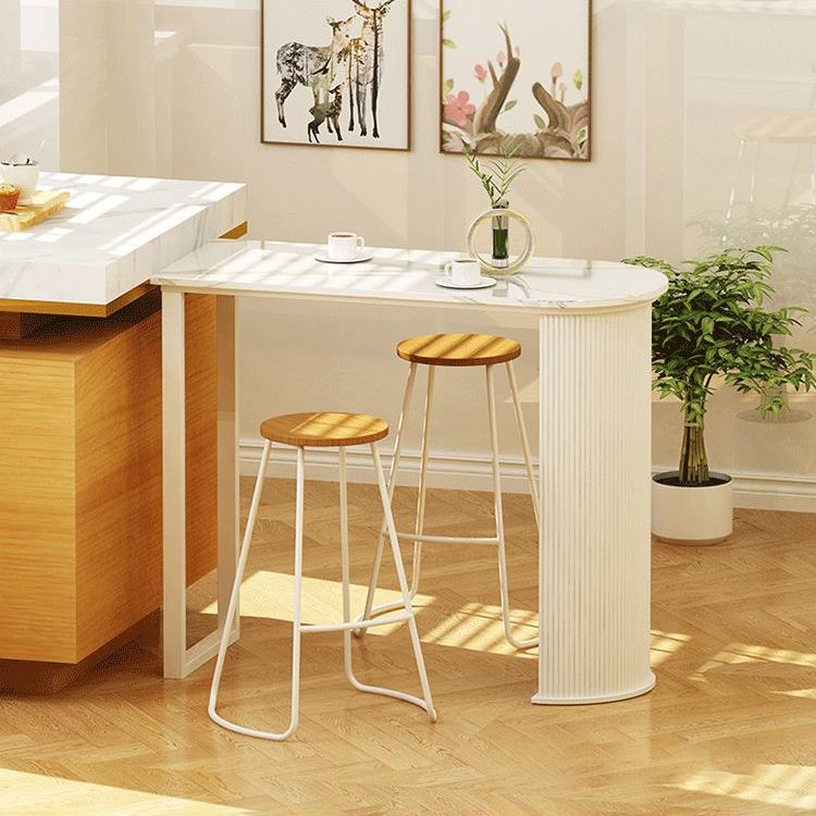Modern Indoor Bar Height Table Double Pedestal Stone Bistro Accent Dining Table