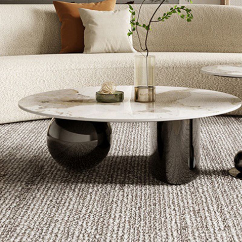Glam Round Slate Cocktail Table Stainless Steel Abstract Coffee Table