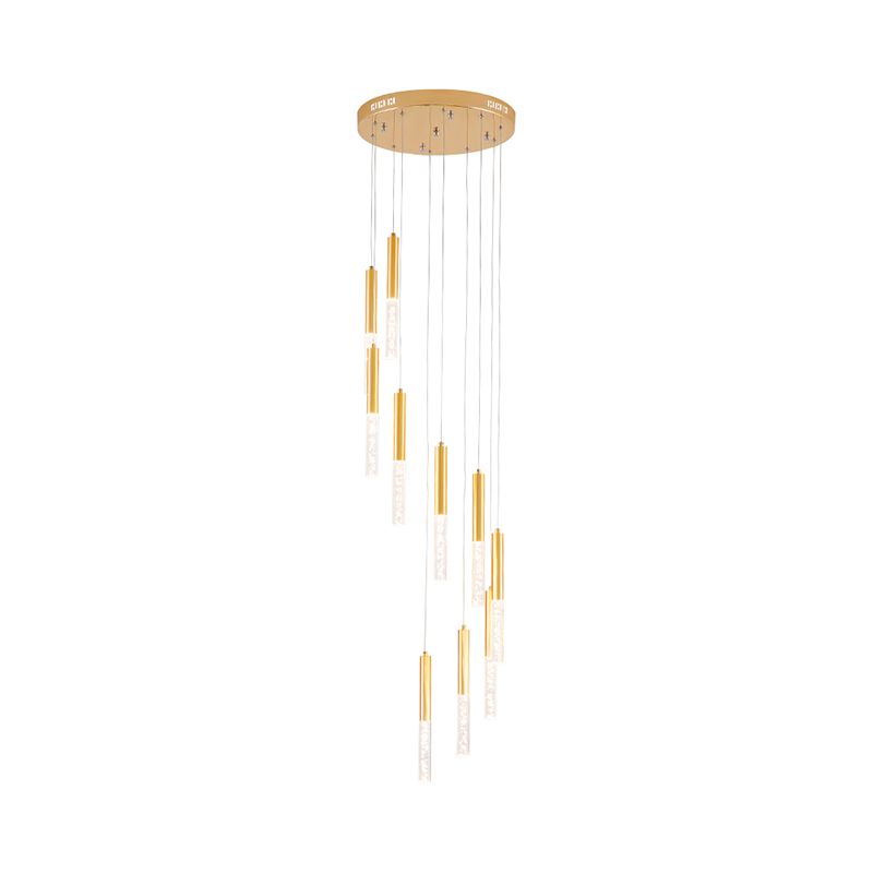 Gold Slim Tube Hanging Lighting Modern Acrylic 10 Lights Stair Multi Light Pendant Chandelier