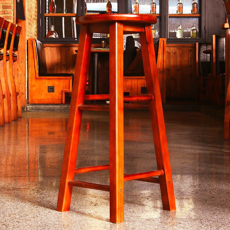 Modern Armless Backless Counter Stool Wood Cafe Bar Stool with Pedal and Wooden Seat