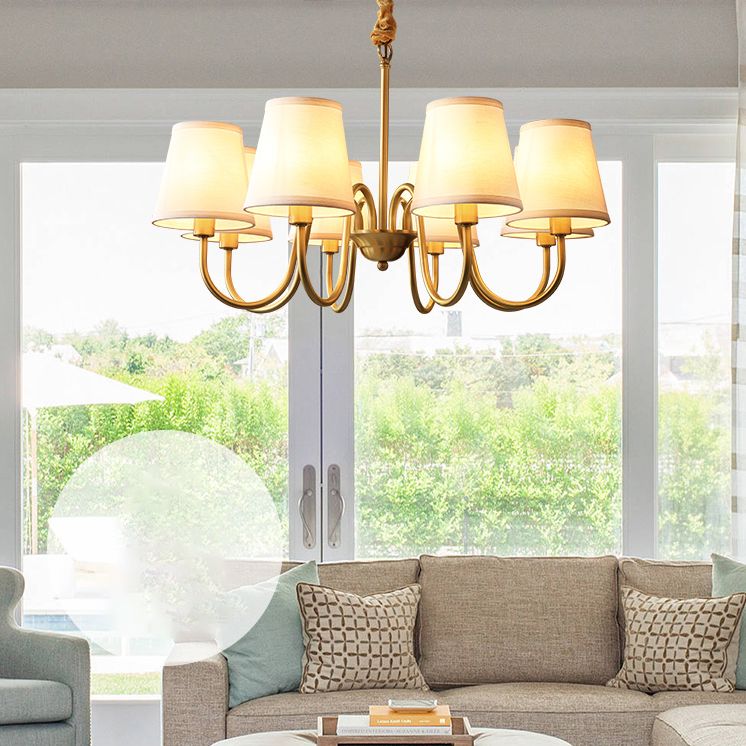 Lampadario del cono post-moderno appeso al lampadario bianco in tessuto bianco soffitto lampadario in oro per soggiorno