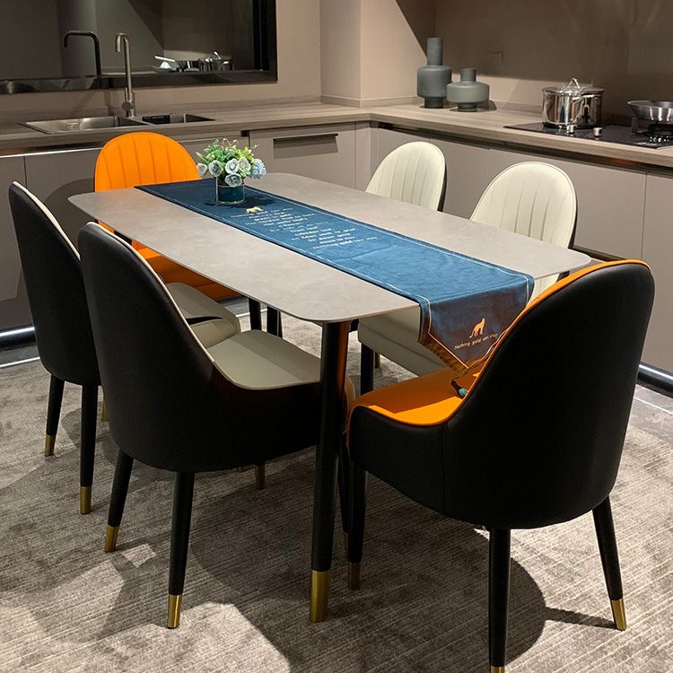Rectangle Shape Luxury Dining Table Two-Color Fixed Table with Sintered Stone