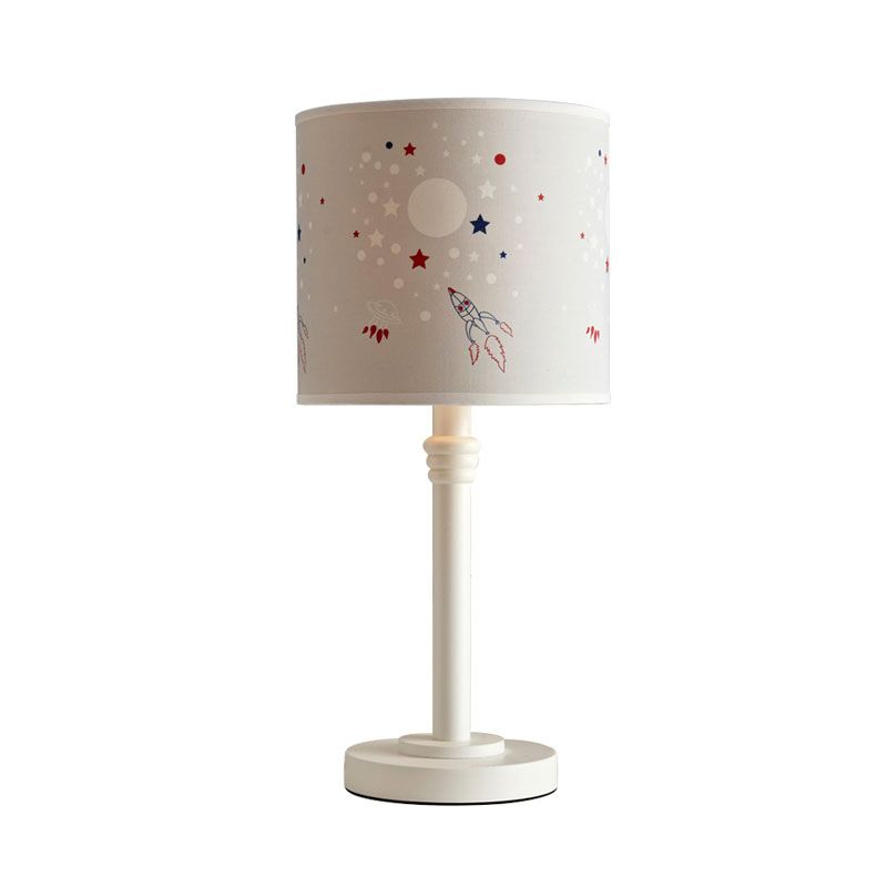Cartoon Zylinder Schatten Tisch Leicht gemustertes Stoff 1 Leichter Lesebuch Lampe in Weiß