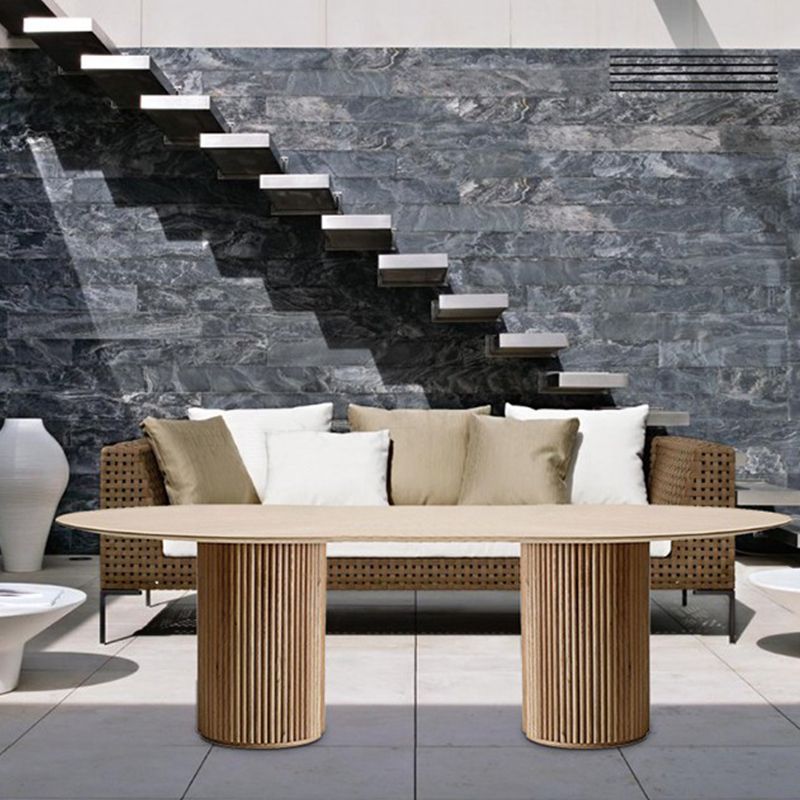 Modern Wood Ellipse Dining Table Double Pedestal Table for Dining Room