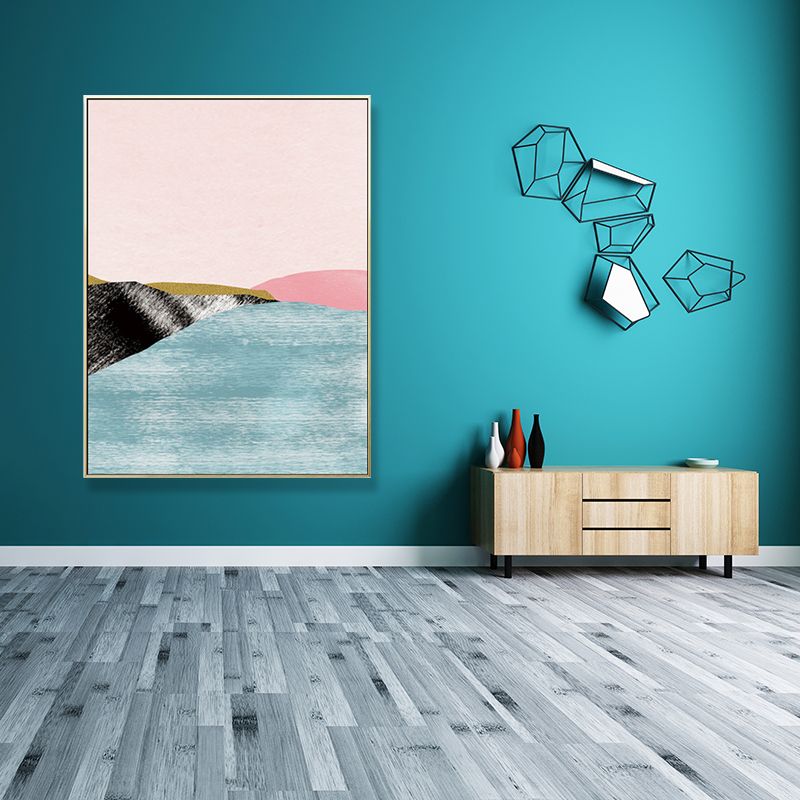 Pastel Nordic Style Wall Art Illustration Mountain River Scenery Canvas Print for Room