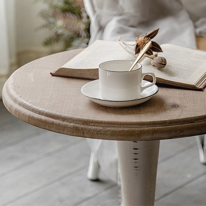 French Country Solid Wood Round Metal Pedestal Single Coffee Table