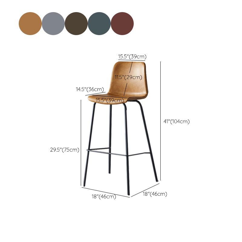 Modern Backrest Armless Counter Stool Metal Cafe Bar Stool with Leather Cushion