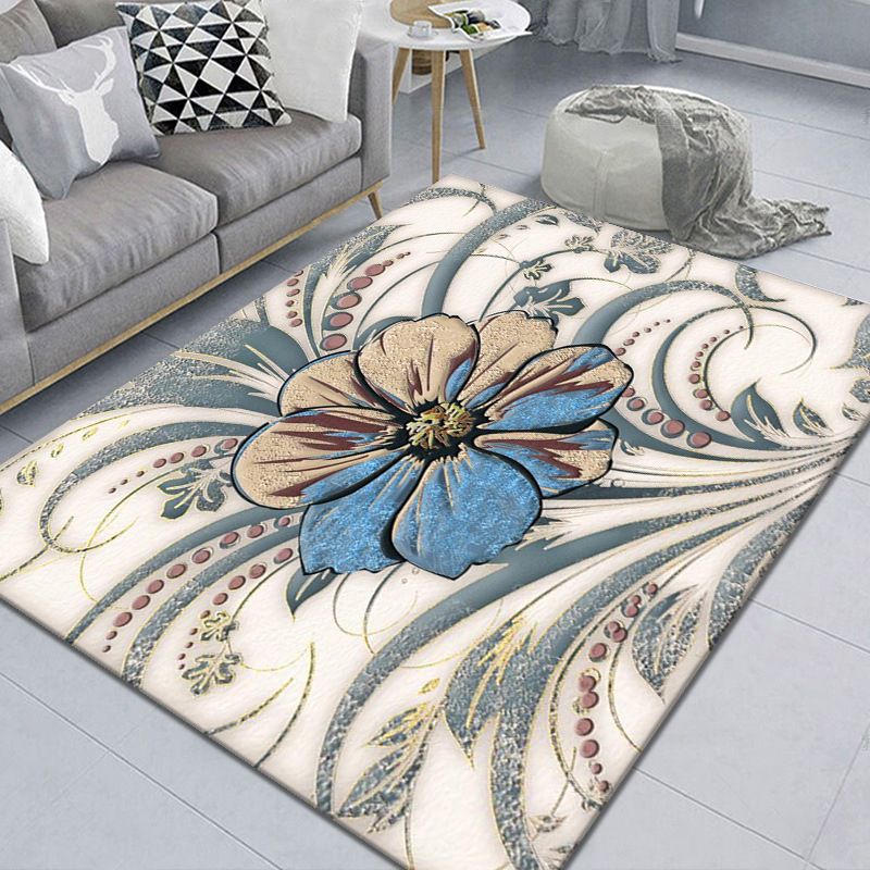 Minimalist Indoor Rug Plant Pattern Rug Polyester Stain Resistant Area Rug for Living Room
