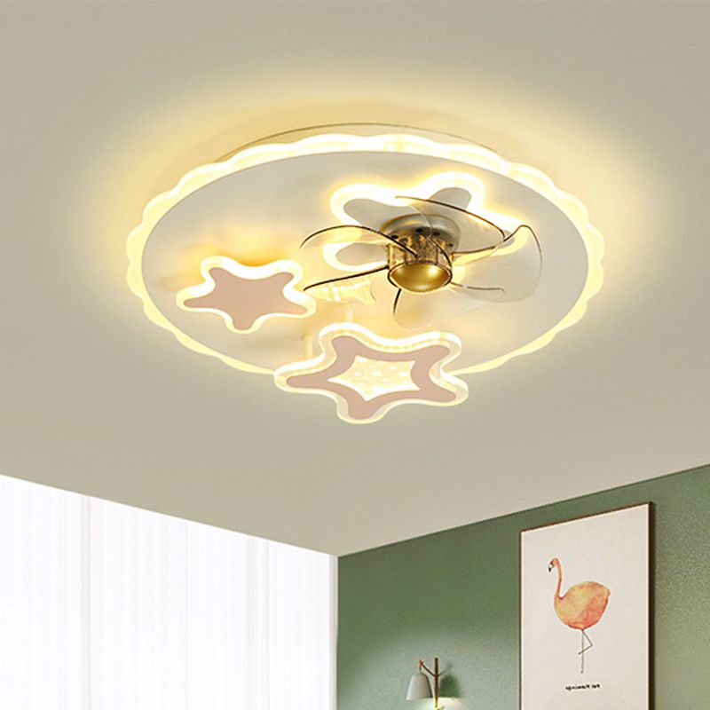 20.5" W Star Pendant Fan Light Nordic Metal LED White Semi Flush Mount with 5 Blades