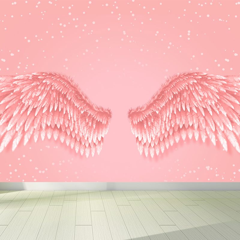 Huge Wing Mural Wallpaper Moisture Resistant Modern Girls Bedroom Wall Art in Pastel Color