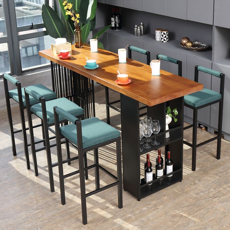 Modern Bar Table Set 1/7 Pieces Solid Wood Counter Table with Upholstered Stools