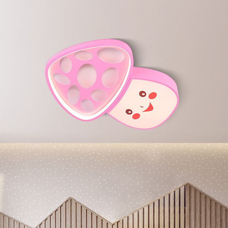 Cartoon Smiley Mushroom Iron Flush Light LED Surface Ceiling Lamp in Blue/Pink for Kindergarten