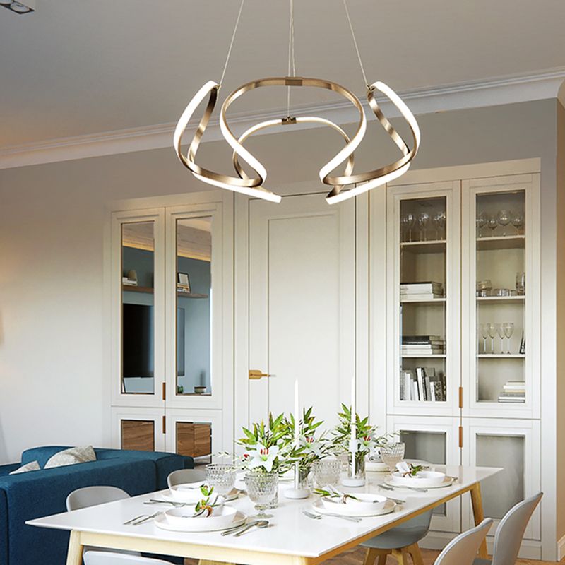 Twisted Shade Chandelier Light Modern Metal 1 Light Chandelier Lighting Fixture in Chrome