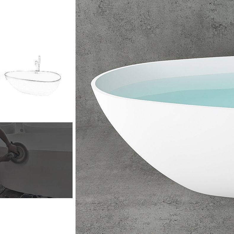Soaking Stand Alone Tub with Drain Bathroom White Stone Bathtub